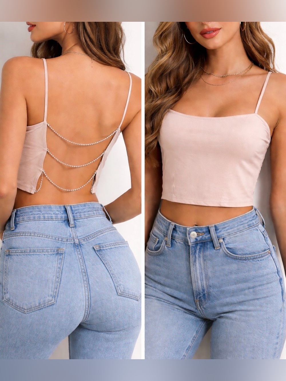 FADED ROSE Tan Soft Tank Top Open Back Diamond Inspired Strap Back Sz S EUC